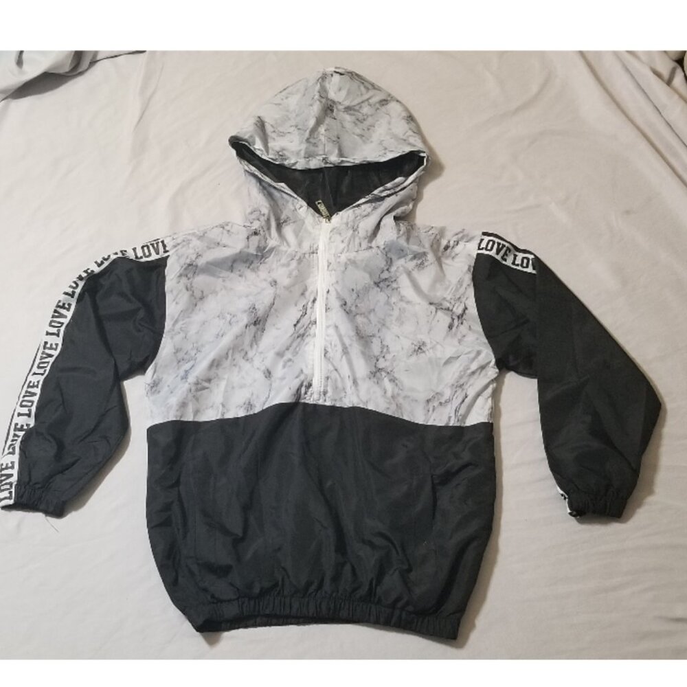 Lightweight Jacket Windbreaker Hood Pockets LOVE Spellout Sporty 1/2 Zip Large - Picture 5 of 9